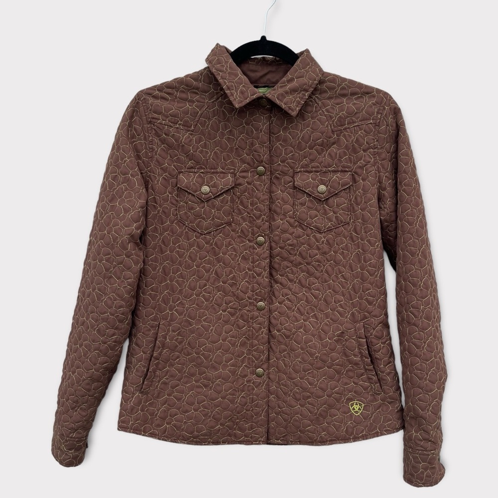Ariat Quilted Snap Jacket Coat Small Floral Embroidered Cowgirl Granola Brown